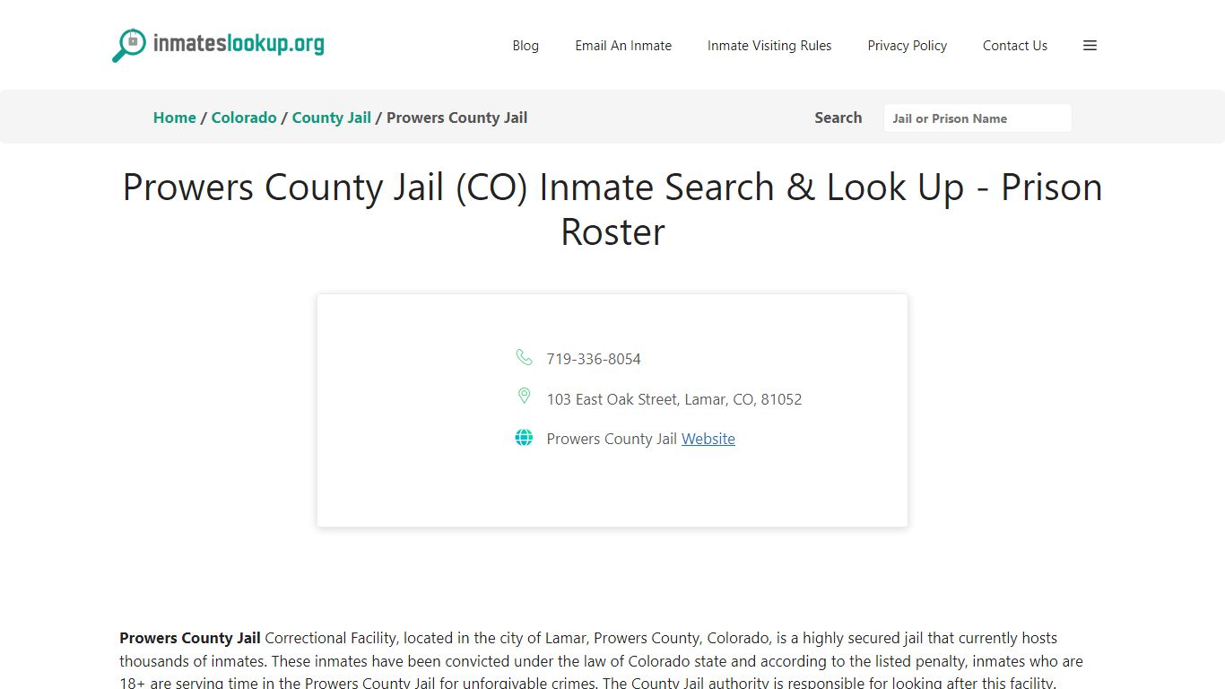 Prowers County Jail (CO) Inmate Search & Look Up - Prison Roster