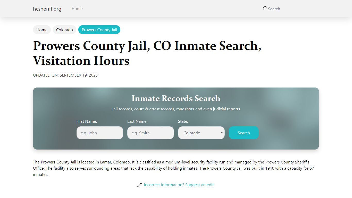 Prowers County Jail, CO Inmate Search, Visitation Hours
