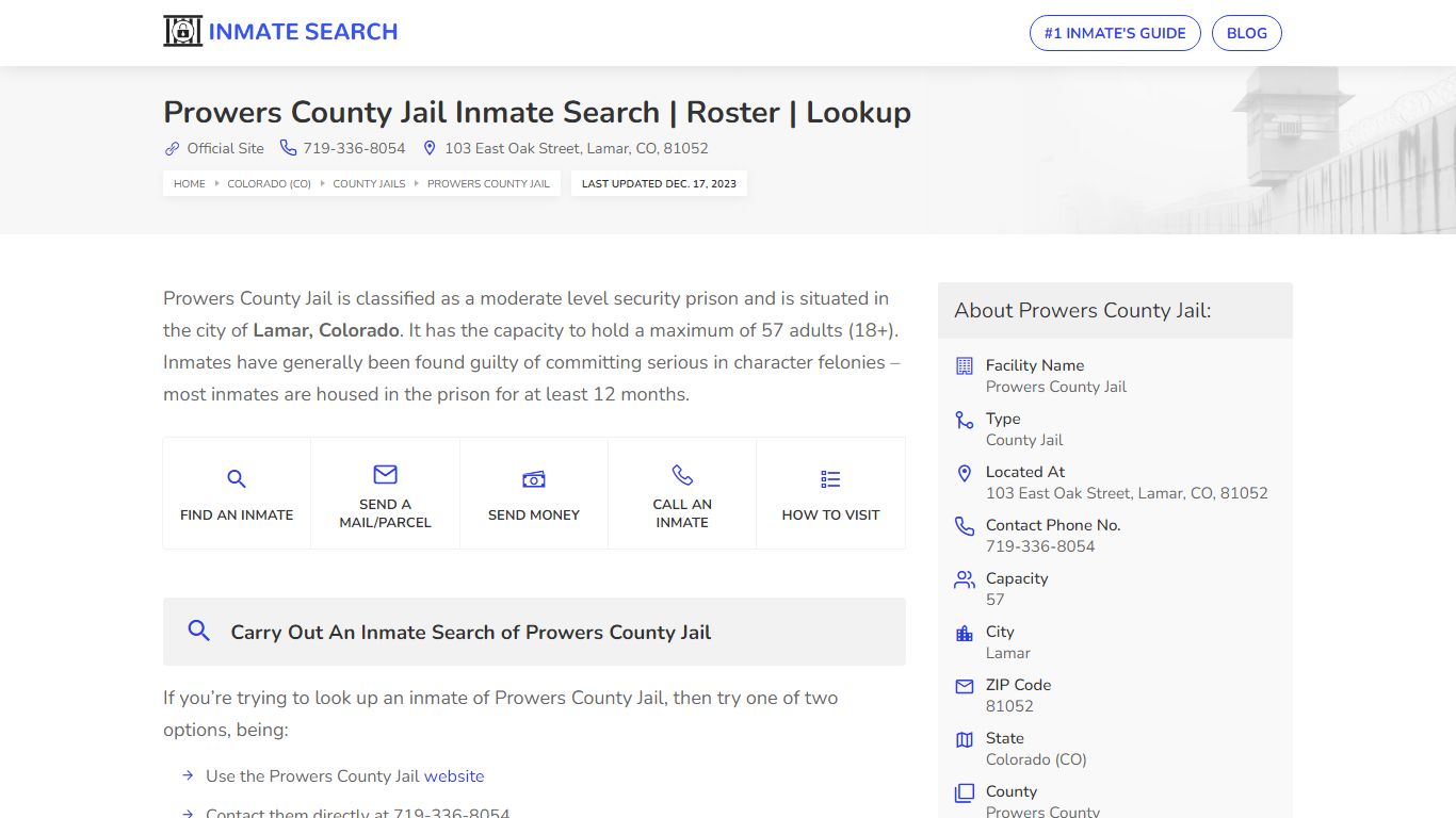 Prowers County Jail Inmate Search | Roster | Lookup